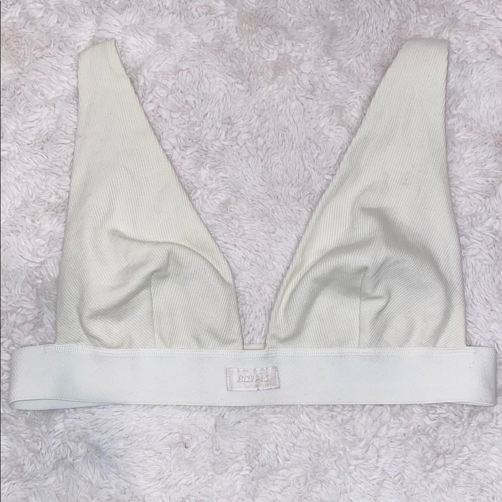 SKIMS COTTON PLUNGE BRALETTE | BONE / XL